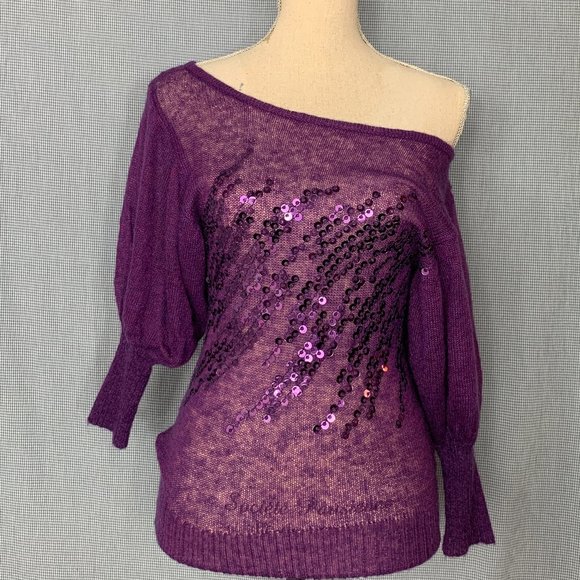 Purple BEBE Knit Top / Purple Sequin Blouse / Vintage Bebe / Early 2000's Top / - Picture 6 of 8